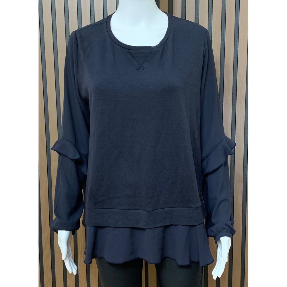 Luisa Cerano Black Lagenlook Ruffle Sleeve Layered Top Blouse Size 8
